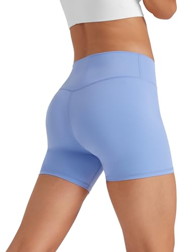 Glacspyg Radlerhose Damen Kurze Sporthose V-Taille High Waist Gym Shorts Kurze Leggings für Yoga Gym Fitness Laufen Blassblau L von Glacspyg