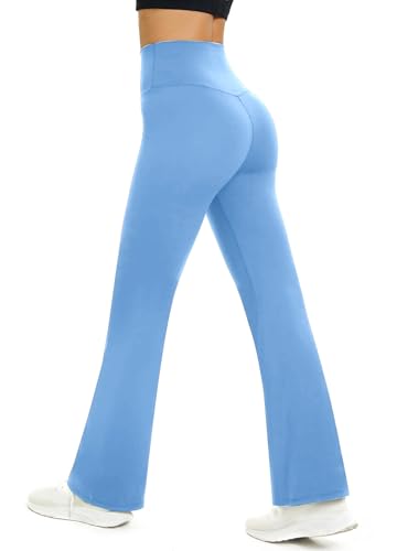 Glacspyg Yogahose Damen Flared Sporthose Hohe Taille Schlaghose mit Bauchkontrolle Trainings Fitness Jogginghose Azurblau XL von Glacspyg