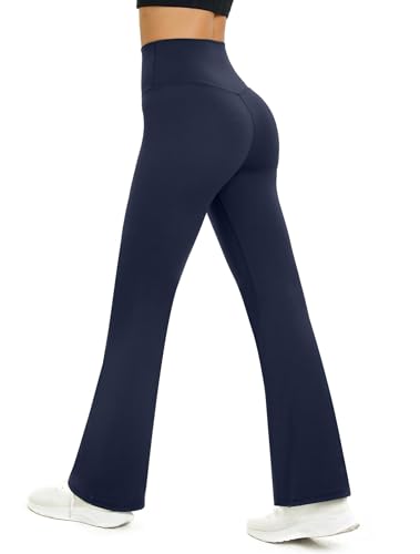 Glacspyg Yogahose Damen Flared Sporthose Hohe Taille Schlaghose mit Bauchkontrolle Trainings Fitness Jogginghose Marineblau XL von Glacspyg
