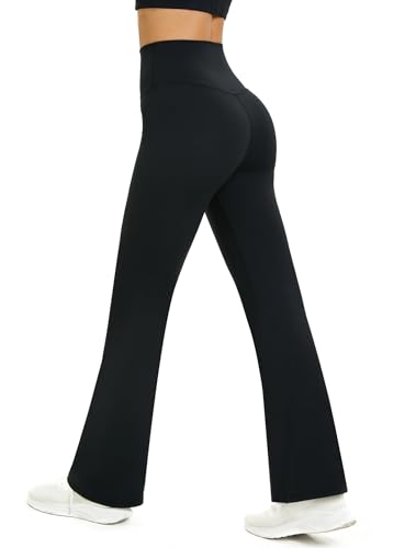 Glacspyg Yogahose Damen Flared Sporthose Hohe Taille Schlaghose mit Bauchkontrolle Trainings Fitness Jogginghose Schwarz M von Glacspyg
