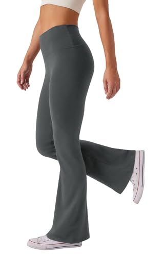 Glacspyg Damen Hose High Waist Schlaghose Bootcut Flared Yogahose Bauchtraining Elastische Freizeit Laufhose Dunkelgrau 2XL von Glacspyg