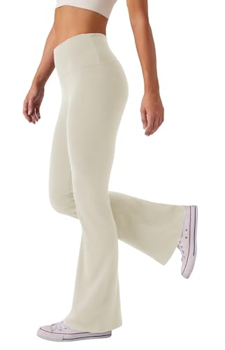 Glacspyg Damen Hose High Waist Schlaghose Bootcut Flared Yogahose Bauchtraining Elastische Freizeit Laufhose Khaki L von Glacspyg