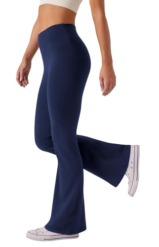 Glacspyg Damen Hose High Waist Schlaghose Bootcut Flared Yogahose Bauchtraining Elastische Freizeit Laufhose Marineblau XL von Glacspyg