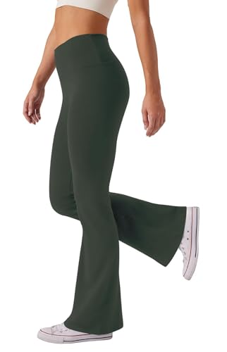 Glacspyg Damen Hose High Waist Schlaghose Bootcut Flared Yogahose Bauchtraining Elastische Freizeit Laufhose Olivgrün 2XL von Glacspyg