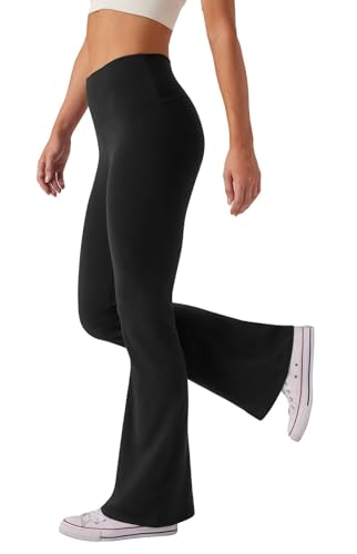 Glacspyg Damen Hose High Waist Schlaghose Bootcut Flared Yogahose Bauchtraining Elastische Freizeit Laufhose Schwarz S von Glacspyg