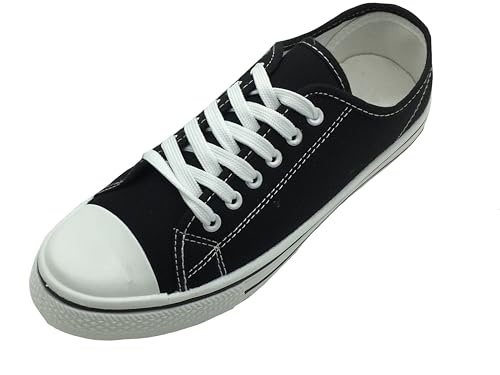 GladRags Herren Jungen Low Top Canvas oder PU Schnürschuh Pumps Plimsolls Größe 40 42 43 46 47 47, Schwarz, 44 EU von GladRags