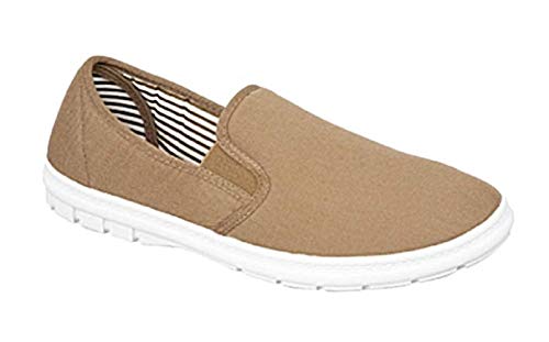 GladRags Herren Slipper, Segeltuch, weitere Passform, Gr. 39-46, Marineblau oder Taupe, taupe, 44 EU von GladRags