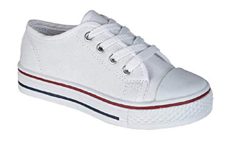 GladRags Jungen Mädchen Kinder Schnürschuhe Canvas Low Top Größe Säugling, weiß - Größe: 1 UK, 33 EU von GladRags