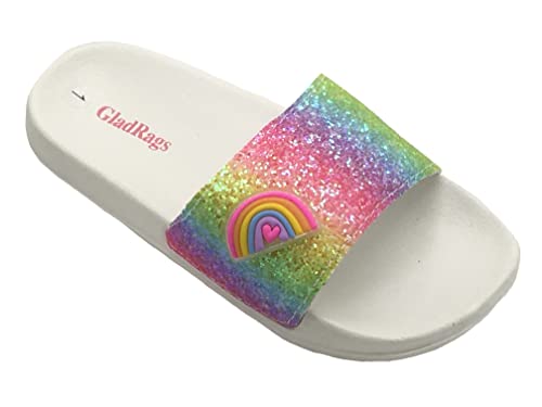 GladRags Mädchen Regenbogen-Glitzer-Pool-Slider, Flip-Flops, Kinder-Strandsandalen, Größe 10 UK, 28 EU von GladRags