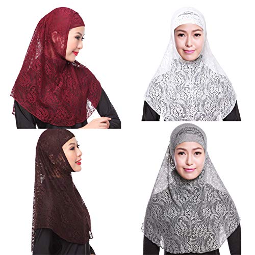 GladThink 4 X Frauen-Muslim-Spitze 2 Stück Hijab-Schal Set No.6 von GladThink