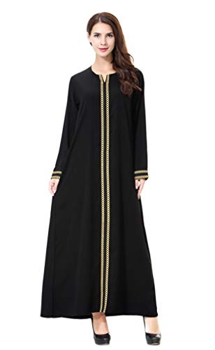 GladThink Frauen Muslim Kaftan Abaya Rundhals Maxi Kleid Gold XXL von GladThink
