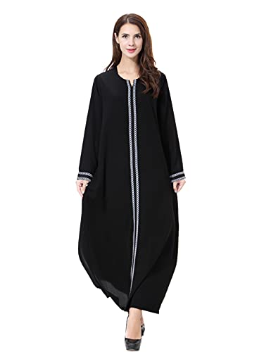 GladThink Frauen Muslim Kaftan Abaya Rundhals Maxi Kleid Grau S von GladThink