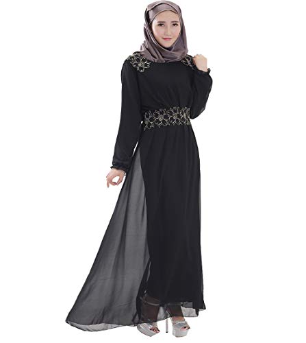 GladThink Frauen Muslim Langarm Chiffon Kaftan Islamischen Maxi Kleid Schwarz L von GladThink