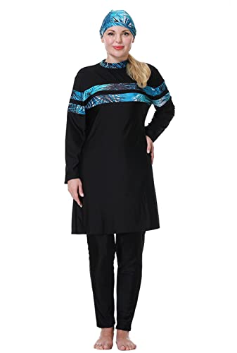 GladThink Frauen Muslime Lose und übergroße Modest Badeanzug Blau Grün 8XL von GladThink