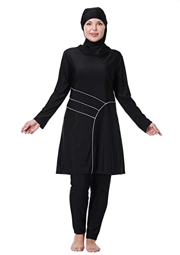 GladThink Frauen Muslime Swimwear Traditional Burkini Modest überdimensional Badeanzug Schwarz 4XL von GladThink