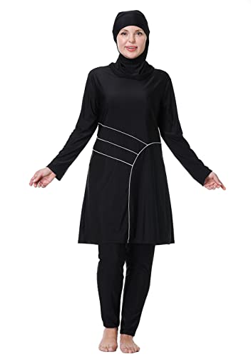 GladThink Frauen Muslime Swimwear Traditional Burkini Modest überdimensional Badeanzug Schwarz 7XL von GladThink