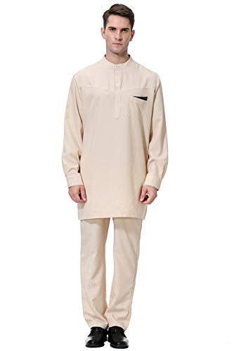 GladThink Herren Muslim Arabisch Mittlerer Osten Rundhalsausschnitt mit Langen Ärmeln Islamisch Anzug Khaki XL von GladThink