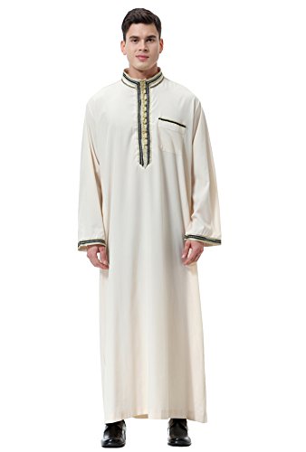 GladThink Herren Muslim Arabisch Mittlerer Osten Stehkragen Robe Beige L von GladThink