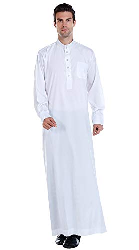 GladThink Herren Muslim Thobe Mit Langen Ärmeln Araberische Kleidung Weiß XXXL von GladThink