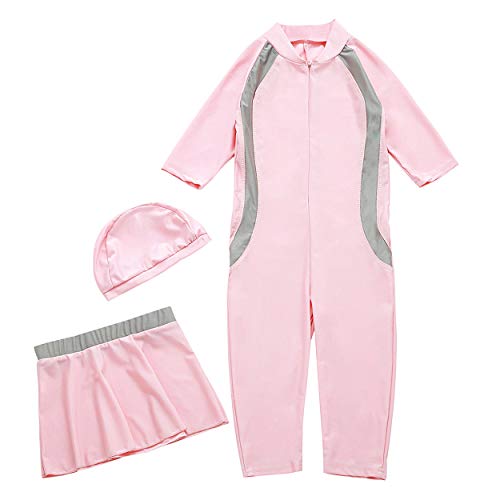 GladThink Mädchen Muslim Traditionell Bescheiden Badeanzug Halbe Ärmel Pink #150 von GladThink