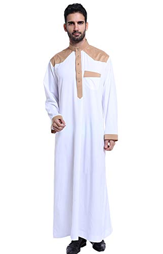 GladThink Männer Arab Muslim Thobe mit Langen Ärmeln Mandarin Hals Weiß L von GladThink