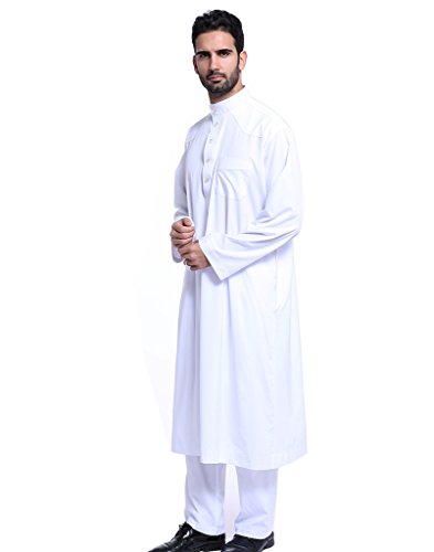 GladThink Männer Thobe mit Langen Ärmeln Arabisch Muslim Wear Kalb Länge Weiß L von GladThink