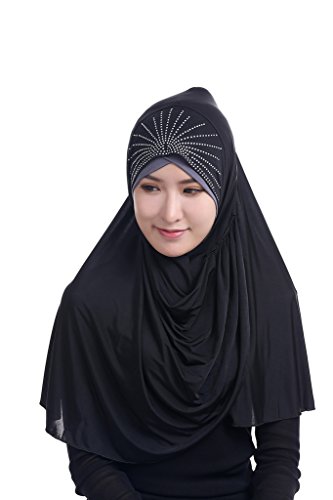 GladThink Womens Muslim Ice Silk Große Größe Hijab Schwarz von GladThink