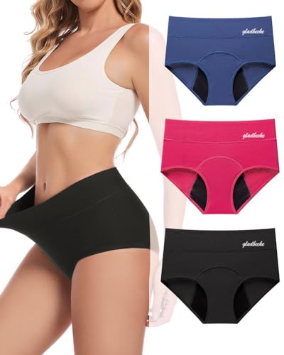 Gladbecke Periodenunterwäsche, Starke Blutung, Unterhosen Damen Baumwolle 60ML Absorption Lecksicher, Hohe Taille, 3er Pack,L von Gladbecke