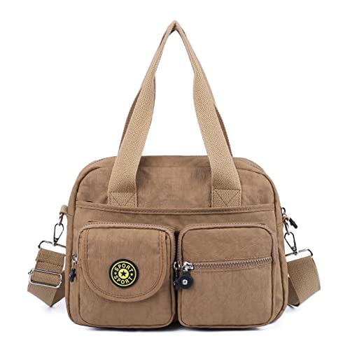 Gladdon Canvas Crossbody Taschen für Frauen Multi Pocket Stilltaschen Schultertaschen Leichte Top Griff Satchel börse für Tägliche Reisen Arbeit Einkaufen(Khaki) von Gladdon