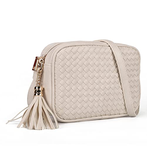 Gladdon Crossbody-Taschen für Frauen, gewebte Damenhandtaschen, wasserdichte Schultertaschen, Multipocket Leder Messenger Bag, beige, Medium von Gladdon