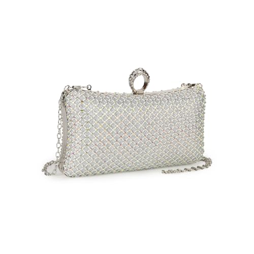 Gladdon Damen Clutch Elegant Abendtasche Buckle Brauttasche Kettentasche Glitzer Handtasche Portemonnaie Klein Umhängetasche Tasche für Hochzeit Cocktailparty Tanzparty Geburtstag（Silber） von Gladdon