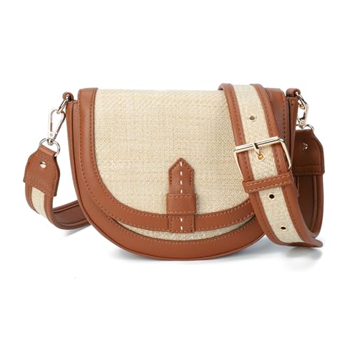 Gladdon Damen Handy Umhängetasche Kleine Handtasche,Crossbody Bag Schultertasche Reißverschlussfächern Stroh und veganes Leder mit Verstellbar Abnehmbar Schultergurt(Braun) von Gladdon