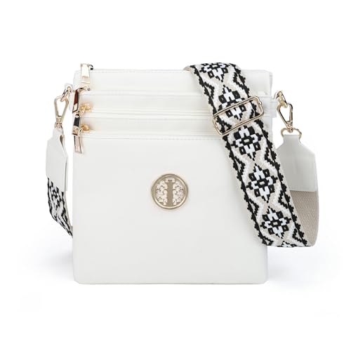 Gladdon Damen Umhängetasche Klein,Crossbody Tasche mit Breitem Schultergurt, Mehrere Fächer, Modisch & Praktisch für Alltag und Reisen Cremeweiß von Gladdon