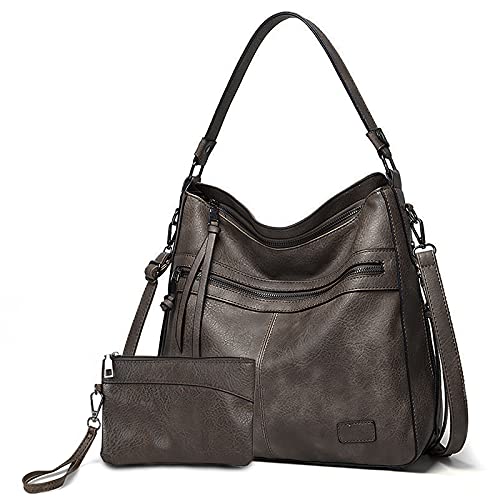 Gladdon Handtaschen Damen Leder umhängetasche Shopper Mode Hobo Taschen grosse Kapazität Schultertasche Designer Mehrfachtasche（Grau） von Gladdon