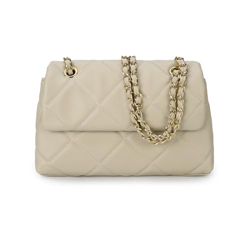 Gladdon Handy Umhängetasche Damen Gesteppte Handtasche Crossbody Taschen Vegan Leder Schultertasche mit Kartenschlitz Verstellbar Abnehmbar Schultergurt,Beige von Gladdon