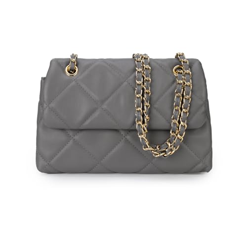 Gladdon Handy Umhängetasche Damen Gesteppte Handtasche Crossbody Taschen Vegan Leder Schultertasche mit Kartenschlitz Verstellbar Abnehmbar Schultergurt,Grau von Gladdon