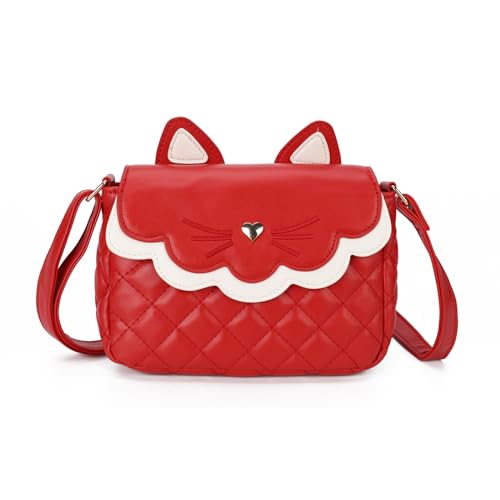 Gladdon Katze Umhängetasche crossbody bag niedliche kleine Messenger Tasche Verstellbarer Schultergurt Geldbörse für Teenager Mädchen Frauen Original Design（Rot） von Gladdon