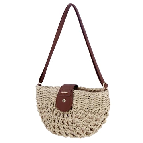 Gladdon Kleine Umhängetasche Damen,Halbmond-Stil,Natura Stroh Papier gewebt,Hochzeitstasche von Gladdon