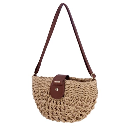 Gladdon Kleine Umhängetasche Damen,Halbmond-Stil,Natura Stroh Papier gewebt,Hochzeitstasche von Gladdon