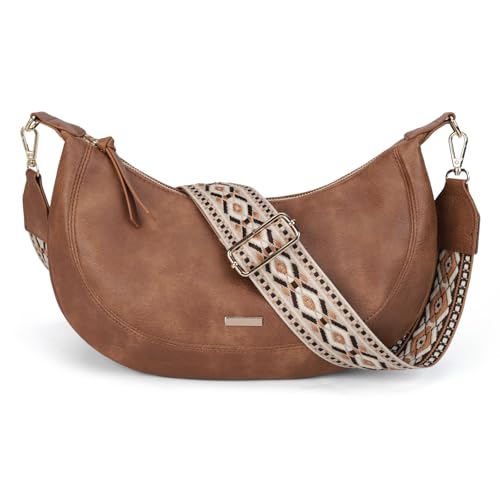 Gladdon Umhängetasche Damen Halbmond,Half Moon Bag Schultertasche Elegant Handtasche mit breitem Gurt Stilvoll Crossbody Tasche(Braun) von Gladdon