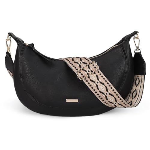 Gladdon Umhängetasche Damen Halbmond,Half Moon Bag Schultertasche Elegant Handtasche mit breitem Gurt Stilvoll Crossbody Tasche(Schwarz) von Gladdon