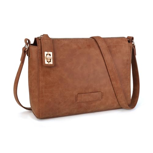 Gladdon Umhängetasche Damen Braun,Kleine Schultertasche mit Reißverschluss & verstellbarem Gurt,Vintage Handtasche für Alltag von Gladdon