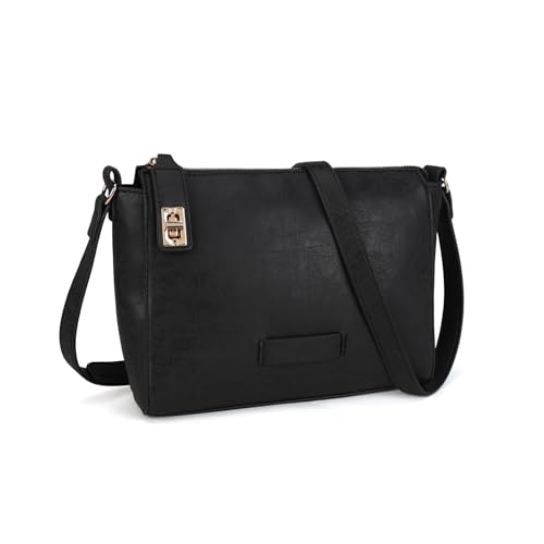 Gladdon Umhängetasche Damen Schwarz,Kleine Schultertasche mit Reißverschluss & verstellbarem Gurt,Vintage Handtasche für Alltag von Gladdon