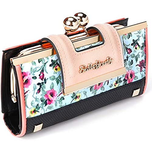 Gladdon Damen Geldbörse mit Blumenmuster – Vintage Portemonnaie mit 10 Kartenfächern, Sichtfenster, Kleingeldfach und 3 Fächern – Elegante Brieftasche für Frauen von Gladdon