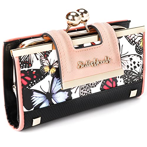 Gladdon Damen Geldbörse mit Blumenmuster – Vintage Portemonnaie mit 10 Kartenfächern, Sichtfenster, Kleingeldfach und 3 Fächern – Elegante Brieftasche für Frauen von Gladdon