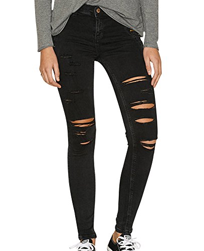 Gladiolus Damen Skinny Hose Jeans Strecken Ripped Loch Lässige Jeanshose Schwarz EU36 von Gladiolus