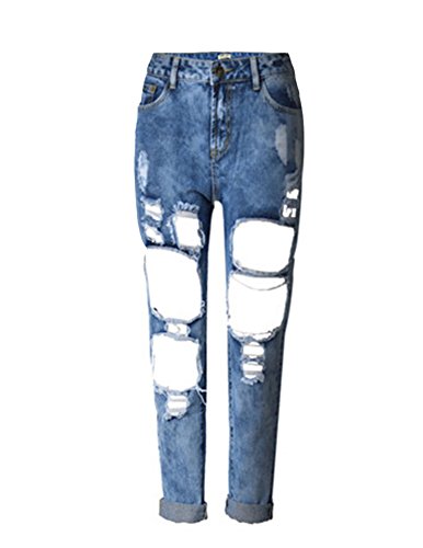 Gladiolus Damen Gerissen Jeans Hohe Taille Loch Modern Lässige Denim Hosen Jeanshose Gerade Geschnittene Jeans Blumen Blau 34EU von Gladiolus