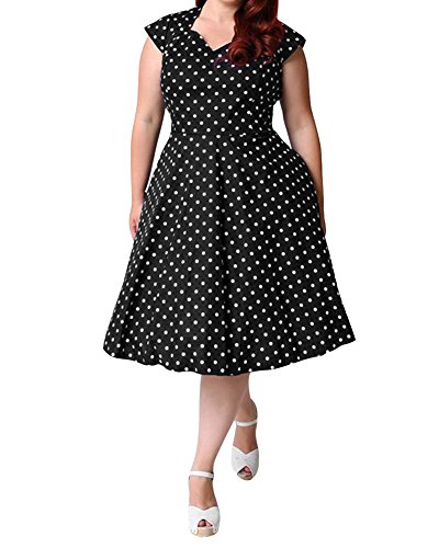 Gladiolus Damen Sommerkleid Freizeitkleid Minikleid Cocktailkleid Partykleid Knielang Elegant Vintage Rockabilly 50er Große Größen 6XL Schwarz von Gladiolus