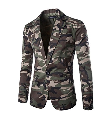 Gladiolus Herren Lässig Camouflage Slim Fit Blazer Anzugjacke Sakko Blazer Casual Sakko Armeegrün XL von Gladiolus