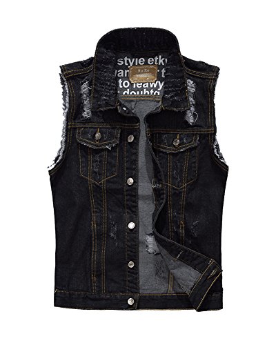 Herren Casual Ohne Ärmel Jeansweste Jeansjacke Denim Weste Slim Fit Vest Weste Schwarz M von Gladiolus